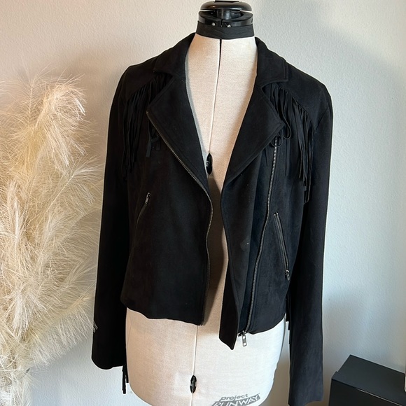 Black fringe faux suede moto jacket - Picture 5 of 10
